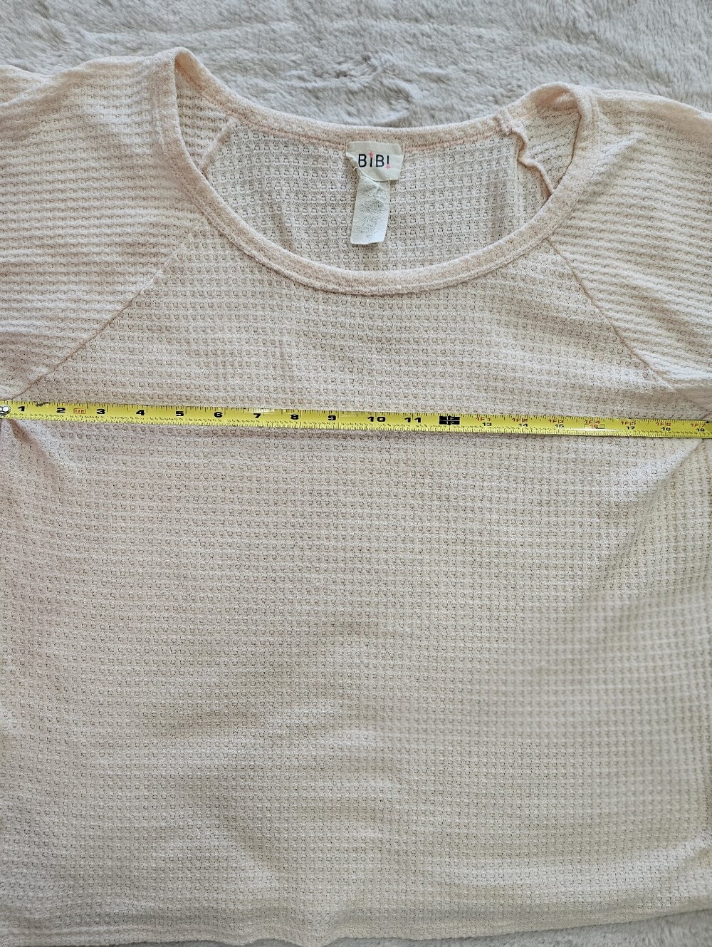 GUC BiBi Cream UocycledWaffle Knit Short Sleeve Top with Leopard Trim & Lace M/L - Picture 5 of 6